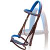 Exion Dark Blue Bling Browband & Snaffle Noseband Bling Bridle with Dark Blue Lined Crown Piece & Rubber Reins. | Browbands with Bling | Bling Browbands (Oak Brown, Full) view 2