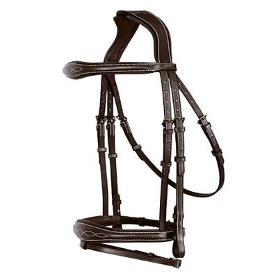 Exion Horse English Jumping Flash Bridle with Ergonomic Crownpiece, Soft Padded Anatomical Snaffle Noseband & Rubber Reins | Royal English Bridle (Choco Brown, Full)