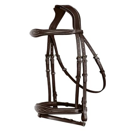 Exion Horse English Jumping Flash Bridle with Ergonomic Crownpiece, Soft Padded Anatomical Snaffle Noseband & Rubber Reins | Royal English Bridle (Choco Brown, Full)