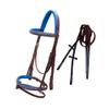 Exion Dark Blue Bling Browband & Snaffle Noseband Bling Bridle with Dark Blue Lined Crown Piece & Rubber Reins. | Browbands with Bling | Bling Browbands (Oak Brown, Cob) view 1