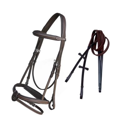 Exion Comfort Soft Lined Snaffle Hunter Jumping Bridle with Detachable Flash & Rubber Reins | Anatomical English Bridle for Horses (Choco Brown, Pony)