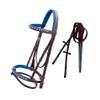 Exion Bling Bridle for Horses White & Dark Blue Bling Crystals Browband & Snaffle Noseband with Dark Blue Calf Padding & Rubber Reins | English Jumping Bling Bridle for Horses view 1