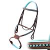Exion Blue Bling Browband and Figure 8 Noseband Horse Bridle with Blue Soft Lined Crown Piece and Rubber Reins | Royal Figure Eight Blue English Bridle. view 2
