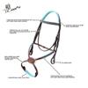 Exion Blue Bling Browband and Figure 8 Noseband Horse Bridle with Blue Soft Lined Crown Piece and Rubber Reins | Royal Figure Eight Blue English Bridle. view 4