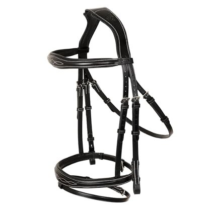 Exion Horse English Jumping Flash Bridle with Ergonomic Crownpiece, Soft Padded Anatomical Snaffle Noseband & Rubber Reins (Black, Full)