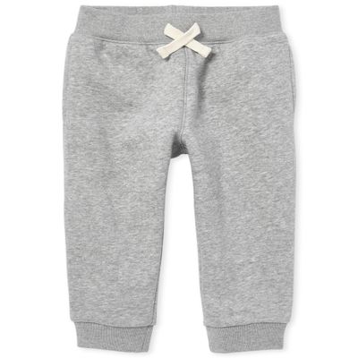 The Children's Place Baby Toddler Boys Active Fleece Jogger Pants, Smoke Gray Single, 2T