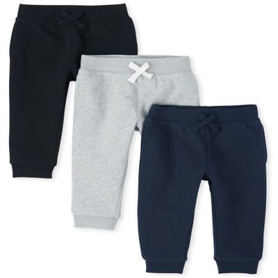 The Children's Place baby boys And Toddler Active Fleece Jogger Pants, Black/Smoke Gray/New Navy 3 Pack, 6-9 Months US