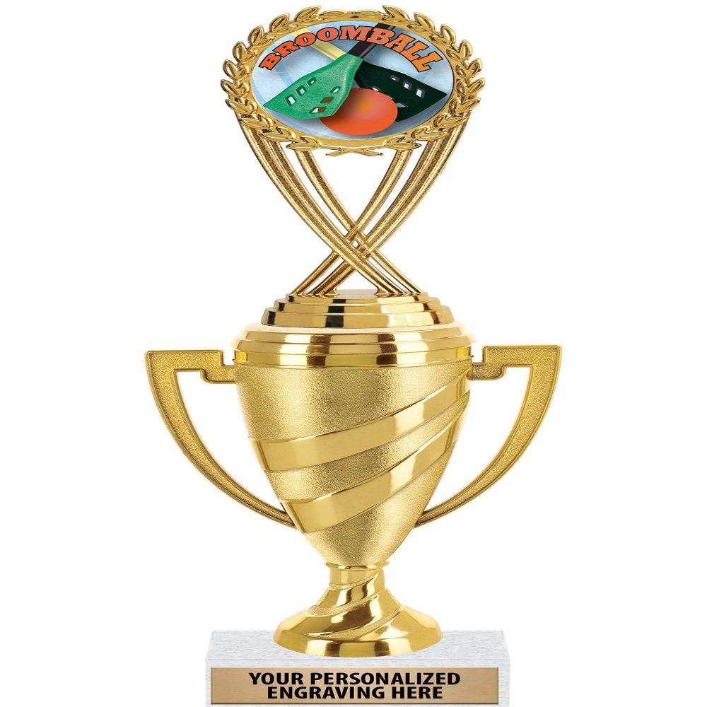 Crown Awards Broomball Trophy, 11" Gold Cup Broomball Trophies with Engraving Included, 5 Pack Prime