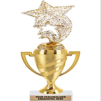 Crown Awards Star Trophy, 11" Gold Cup Glitter Star Rocket Trophies with Engraving Included, 10 Pack