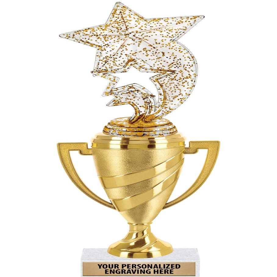 Crown Awards Star Trophy, 11" Gold Cup Glitter Star Rocket Trophies with Engraving Included, 10 Pack