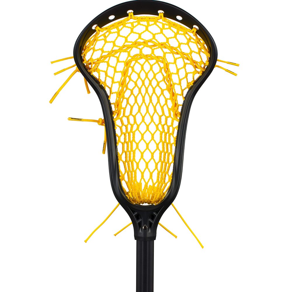 StringKing Womens Complete 2 Pro Midfield Lacrosse Stick with Metal 3 Pro Shaft and Women's Type 4 Mesh (Black/Yellow)