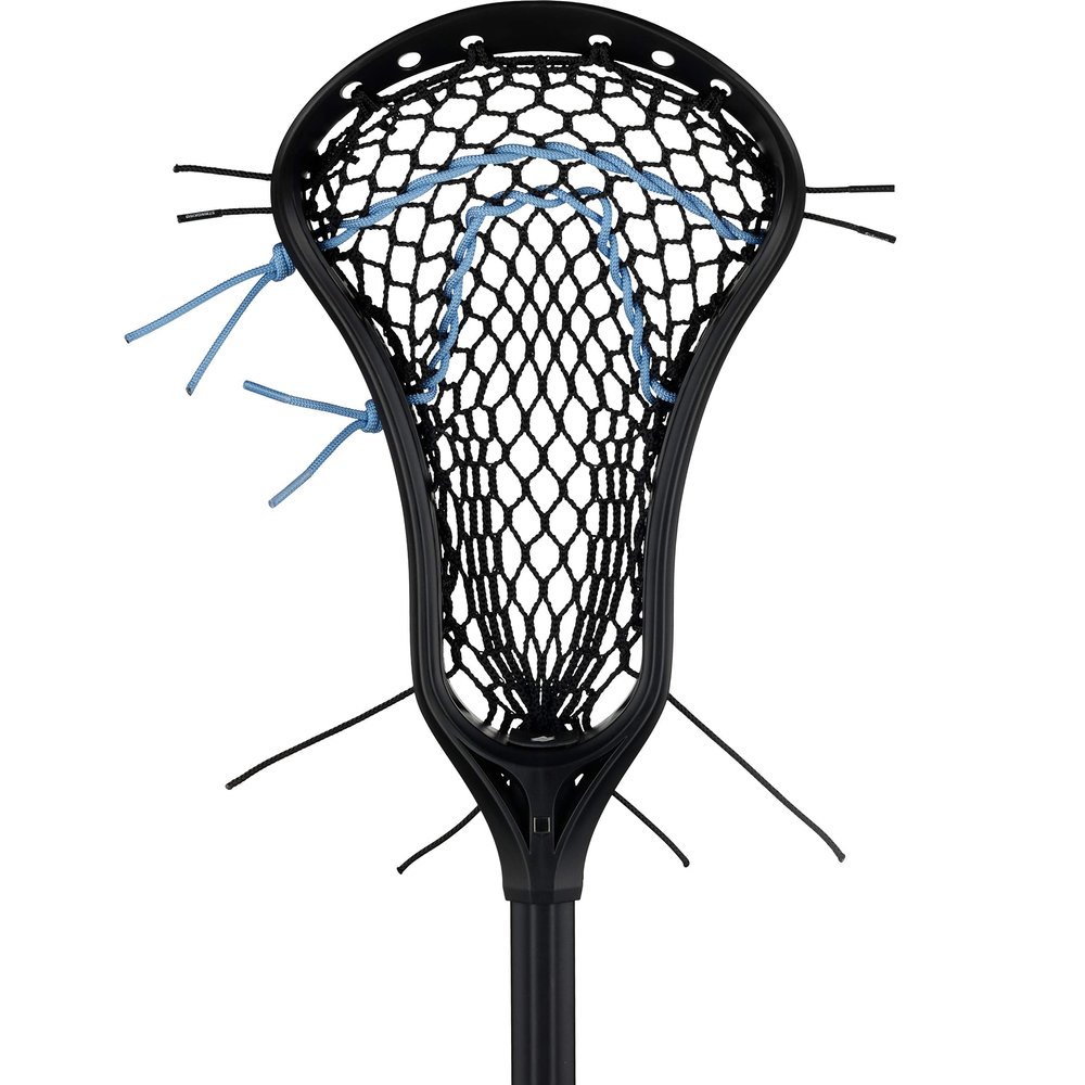 StringKing Girl's Complete Junior Youth Lacrosse Stick with Shorter Alloy Shaft and Women's Type 4 Mesh (Black/Carolina)