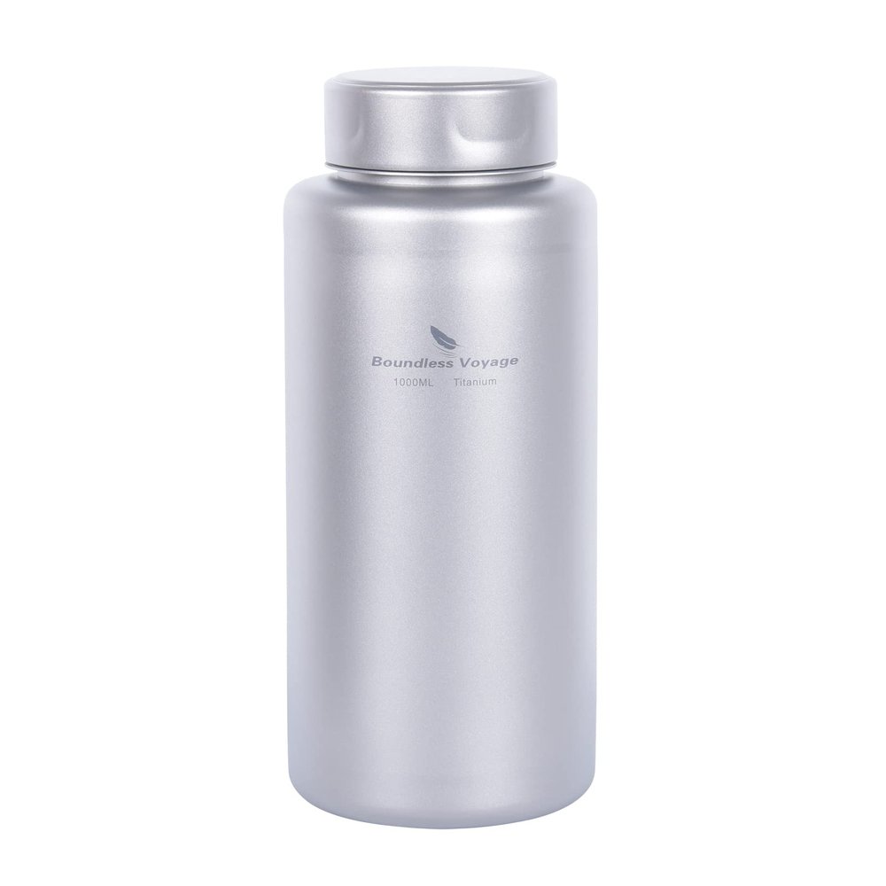 iBasingo 1000ml/33.8 oz Titanium Water Bottle with Lid Leak-Proof Wide Mouth Sport Drinking Bottle Tea Coffee Kettle for Camping Canteen Hiking Climbing Running US-Ti3013D