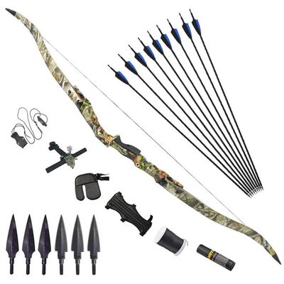 64 Inch Takedown Recurve Bow Hunting Bow 30-50lbs Long Bow Right Handed ILF Bow Riser with Carbon Arrows for Adult Shooting Target Practice (Camo Set, 45lbs)