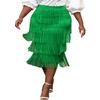 AOMEI Women's Spring Green High Waist Fringe Tiered Bodycon Pencil Midi Skirt M