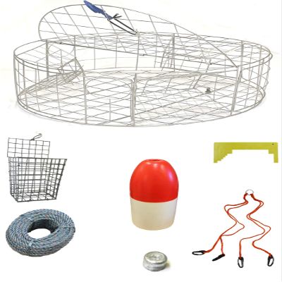 KUFA Stainless Steel Round Crab Trap with sacrificial Anode Zinc & 1/4" x 100' Lead core Sinking Line,11'' Red/White Float,Harness,Caliper,Bait Cage Combo (CT120+CQ192+ZIN1)