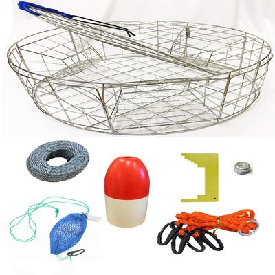 KUFA Stainless Steel Round Crab Trap with sacrificial Anode Zinc & 1/4" x 100' Lead core Sinking Line,13'' Red/White Float,Harness,Caliper,Bait Bag Combo (CT120+CAQ34+ZIN1)