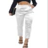 heipeiwa Women's Satin Pants Dress Casual Pleated Pull on High Waist Pants Baggy Front Tapered Trouser White view 1