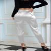 heipeiwa Women's Satin Pants Dress Casual Pleated Pull on High Waist Pants Baggy Front Tapered Trouser White view 3