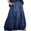 ebossy Women's Casual Elastic Waist Frayed Hem A-Line Distressed Hippie Long Maxi Denim Skirt (Small, Dark Blue)
