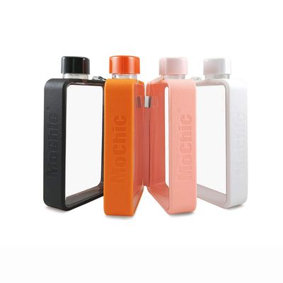 HUAHAT HuaHat [2 pack] Tritan Water Bottle BPA free A5 Memo Paper Bottle Flat Portable Water Bottle with Textured Side Band PU Side Strap Outdoor Commuter (Black, 13 oz)