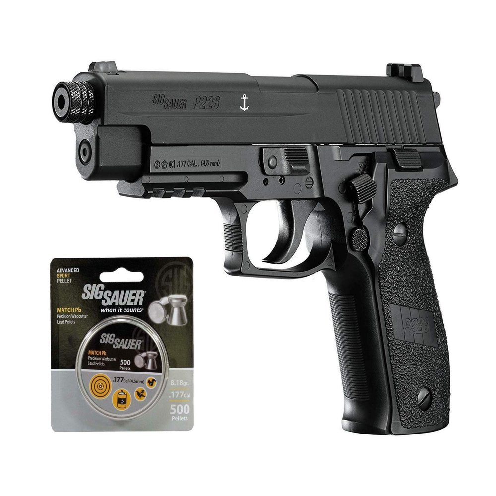 SLG Suer P226 Airgun .177 Cal with 500 Match Lead Pellets Bundle (Black+pellets)