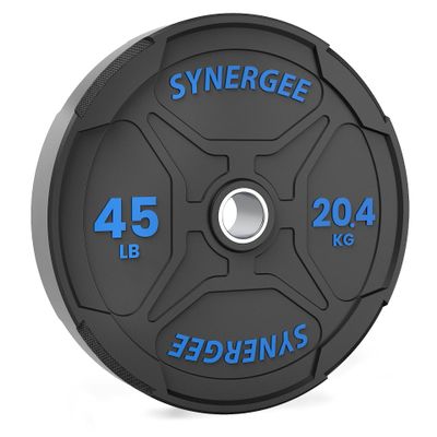 Synergee Bumper Plates Durable Olympic Weight Plates, Low-Bounce Rubber for Strength Training, Powerlifting, and Functional Workouts.