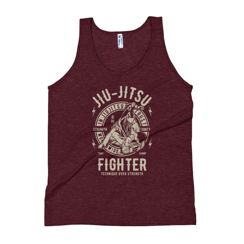 Vintage Style Jiu-Jitsu Fighter Martial Arts Unisex Tank Top Tri-Cranberry