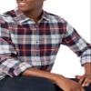 Amazon Essentials Men's Long-Sleeve Flannel Shirt, Burgundy Grey Plaid, Large view 4