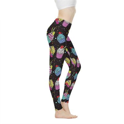 Dremagia Cupcakes Cakes Sweet Food Print Yoga Leggings High Waisted Athletics Length Tights Sport Gym Pilates