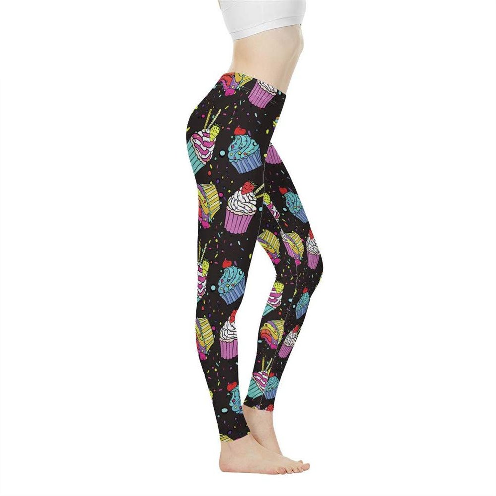 Dremagia Cupcakes Cakes Sweet Food Print Yoga Leggings High Waisted Athletics Length Tights Sport Gym Pilates