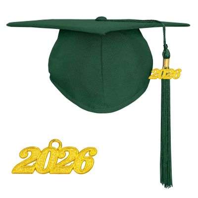 Happy Secret Matte Graduation Cap with 2026 Tassel for Adults Adjustable Elastic Unisex for High School College Ceremony Forest Green
