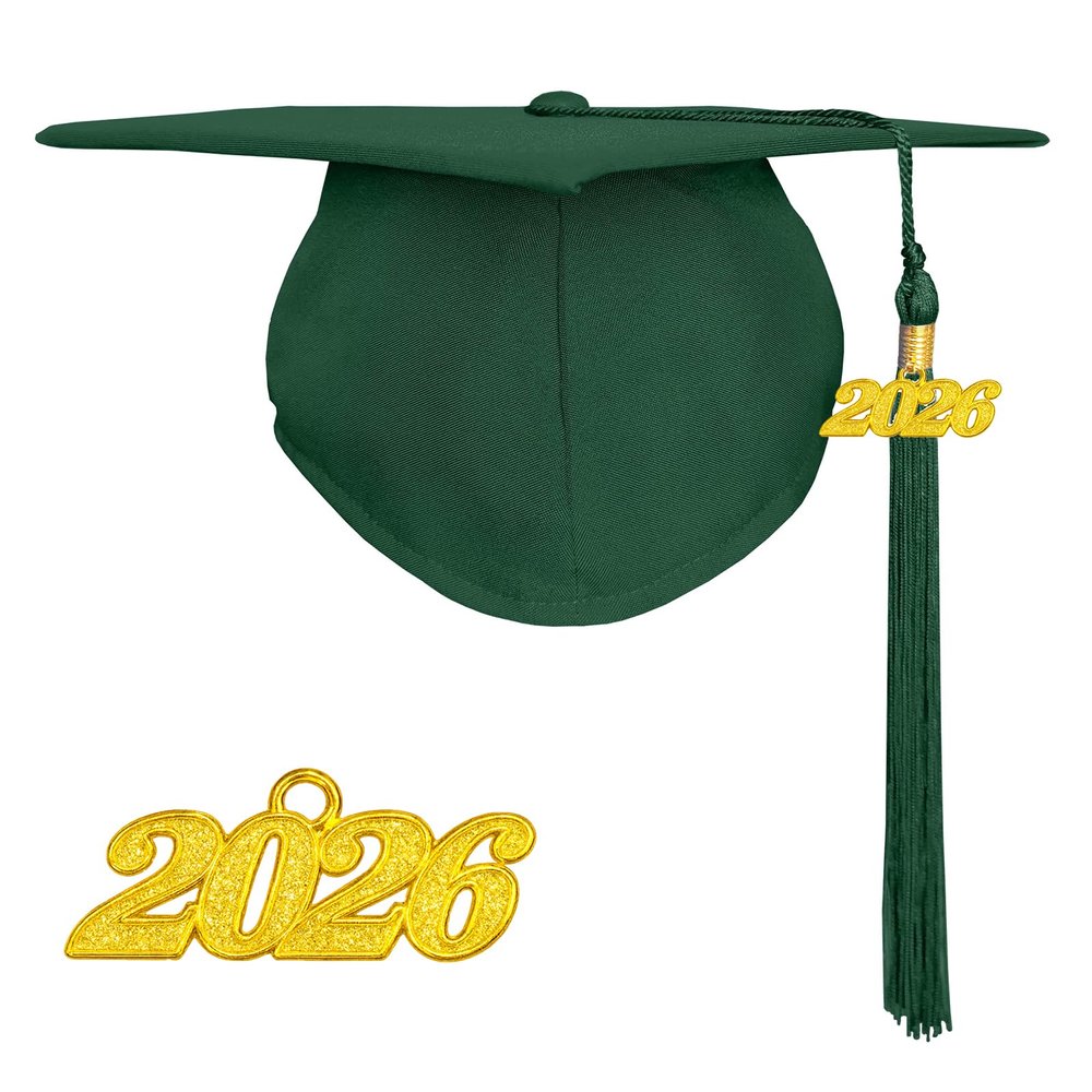 Happy Secret Matte Graduation Cap with 2026 Tassel for Adults Adjustable Elastic Unisex for High School College Ceremony Forest Green