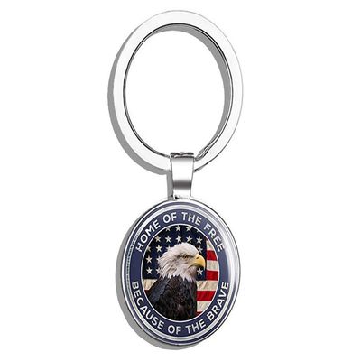 PRS Vinyl Home of The Free Because of The Brave Bald Eagle American Flag Double Sided Stainless Steel Keychain Key Ring Chain Holder Car/Key Finder