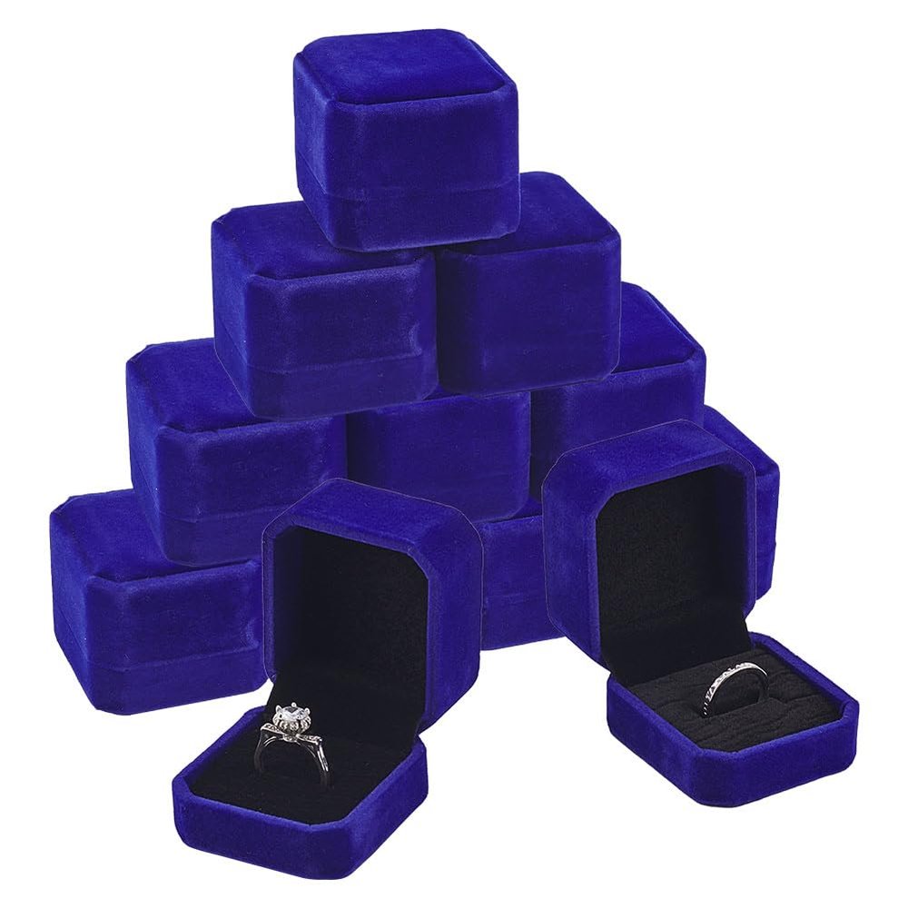 BENECREAT 10 Pack Velvet Ring Earring Box Gift Jewelry Box for Engagement, Wedding Gift Favor, Halloween Christmas Gift Packaging - Royal Blue
