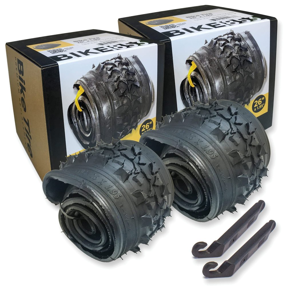 26 Inch Bike Tire Replacement Kit for Mountain Bike Tires 26 X 1.95 Includes Tools. with or Without Tubes Choose 1 or 2 Packs. (2 Tires & No Tubes)