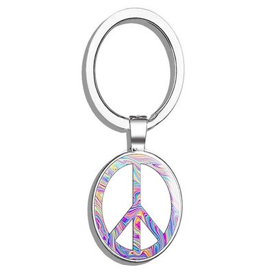 PRS Vinyl Peace Sign Tie Dye Double Sided Stainless Steel Keychain Key Ring Chain Holder Car/Key Finder