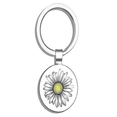 PRS Vinyl Daisy Flower Double Sided Stainless Steel Keychain Key Ring Chain Holder Car/Key Finder