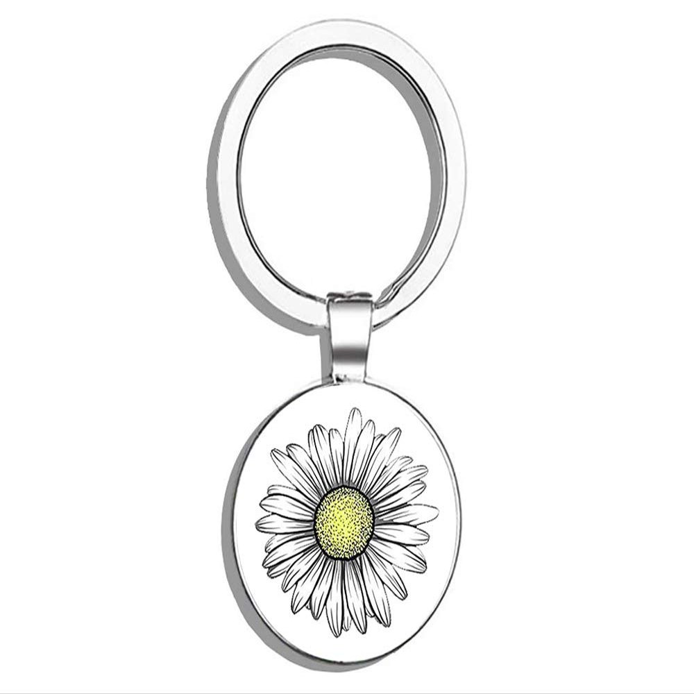 PRS Vinyl Daisy Flower Double Sided Stainless Steel Keychain Key Ring Chain Holder Car/Key Finder