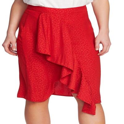 1.STATE Womens Animal Print Knee-Length Tulip Skirt Red 4