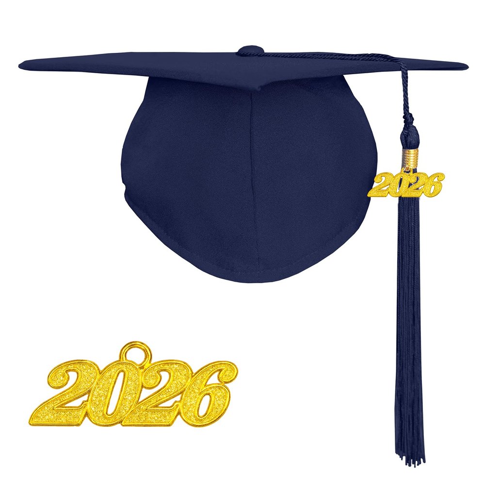 Happy Secret Matte Graduation Cap with 2026 Tassel for Adults Adjustable Elastic Unisex for High School College Ceremony Navy