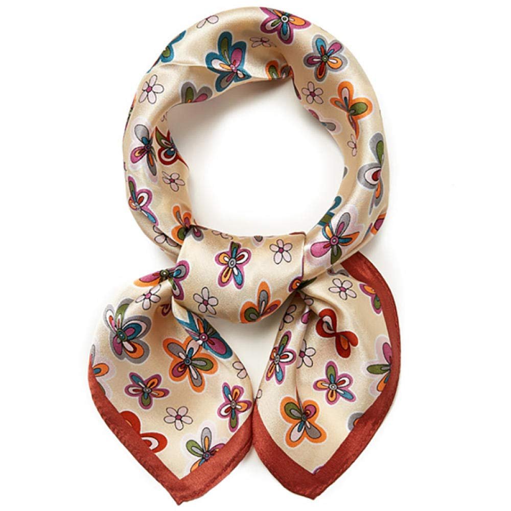 Women'S Silk Scarf 21",Ms. Wild Decorative Scarf,53cm Square Silk Silk Scarf,Floral Square Scarf-Apricot_53cm (85)