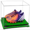 Better Display Cases Clear Acrylic Shoe Pair Display Case for Soccer Cleats Football Cleats with Purple Risers and Turf Base (A026-PR) view 1