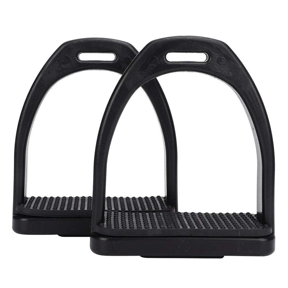 2PCS High Strength Stirrups, Black Engineering Plastics Stirrups with Non slip Rubber Pad Horse Riding Tool Accessories