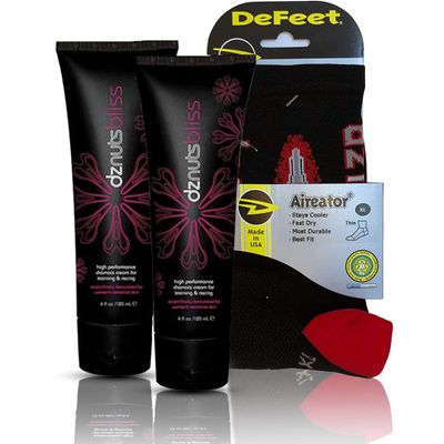 dznuts - Womens Bliss Chamois Cream - Anti-Chafing for Saddle Sores, Thigh Friction, Skin Irritation - Cyclists, Runners (2-Pack) + Socks