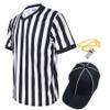 TopTie Men's Official V-Neck Referee Shirt Set, Officiating Black & White Striped Umpire Jersey, Hat and Metal Whistle-L view 1