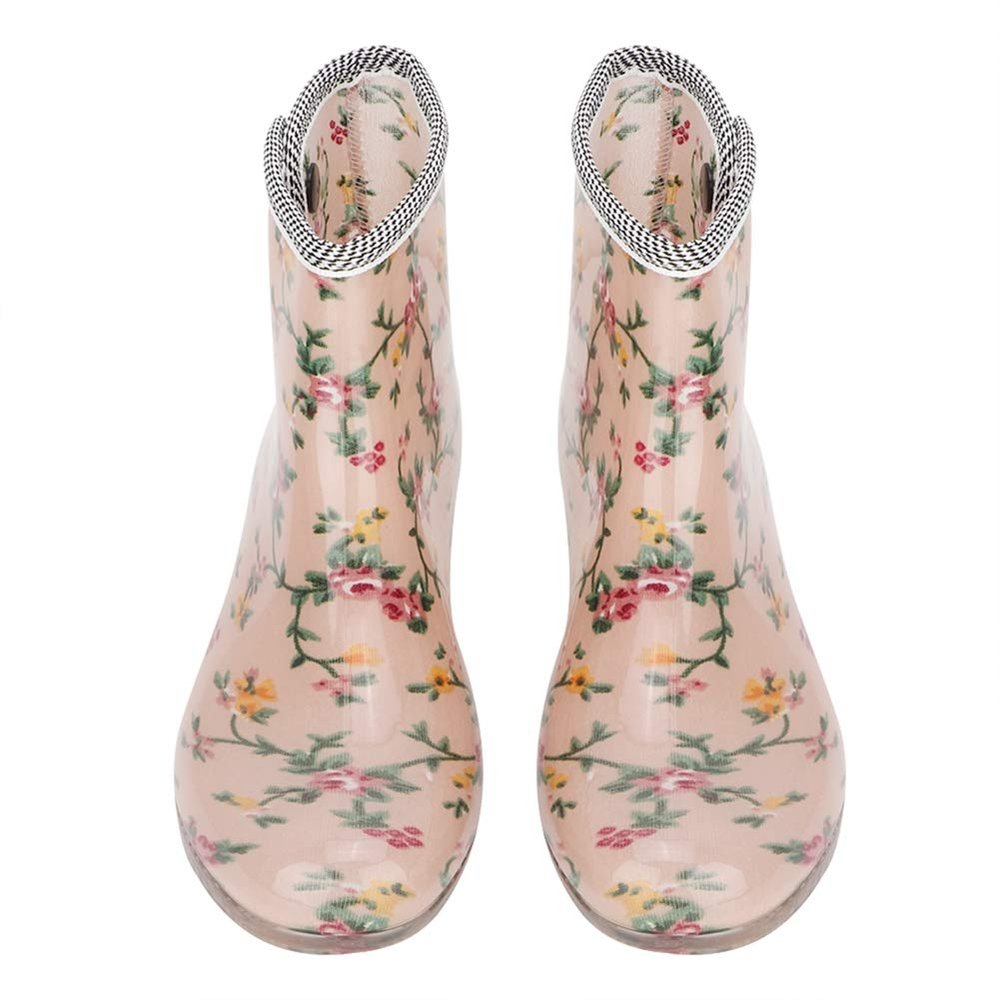Fdit Anti-Slip Printing Women Rain Boots Round Stylish Design Garden Shoes(37)