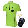 TopTie Men's Pro Soccer Referee 3 Piece Package, USSF Short Sleeve Referee Shirt, Hat and Metal Coach Whistle-Green-L view 1