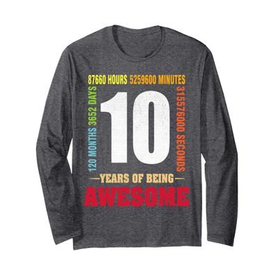 10th Birthday 10 Years Old Vintage Retro 120 Months Long Sleeve T-Shirt