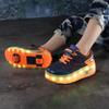 BFOEL Rechargeable Roller Shoes for Boys Girls Age 6-14 with LED Light-Up Kids Sneakers for Outdoor Play, Birthday Blue-Orange view 2